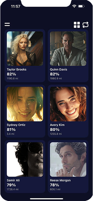 Compatiguru grid view showing potential matches