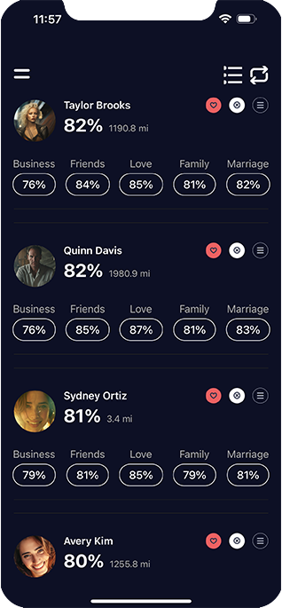 Compatiguru list view showing compatibility matches